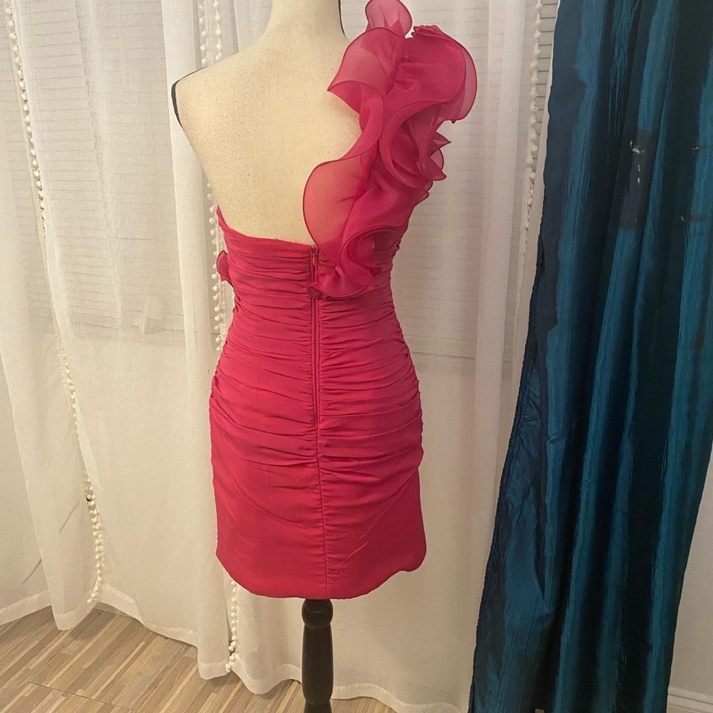 Cinderella Fuchsia One-Shoulder Ruffle Mini Dress - Picture 7 of 11